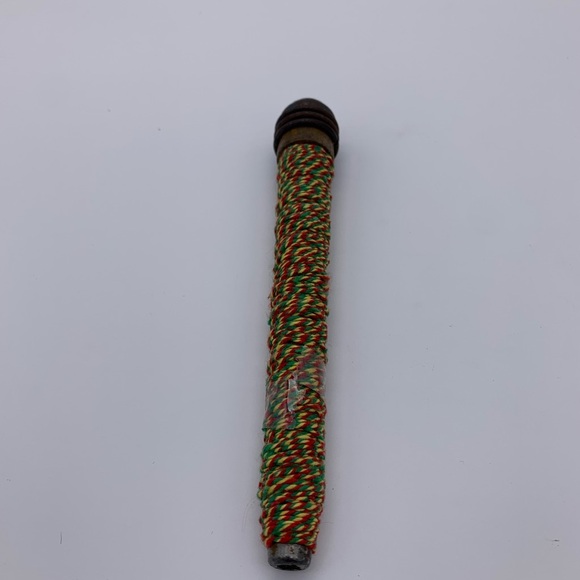 Vintage Wooden Bobbin Spool With Metal Threads And Green,Red, & Yellow Yarn 7" - Picture 1 of 8